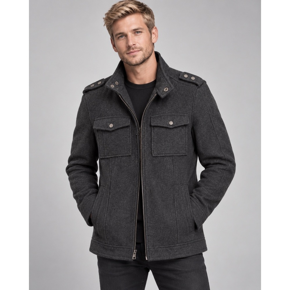 Emanuel Emanuel Ungaro Mens Wool Blend Field Jacket Charcoal Grey Large